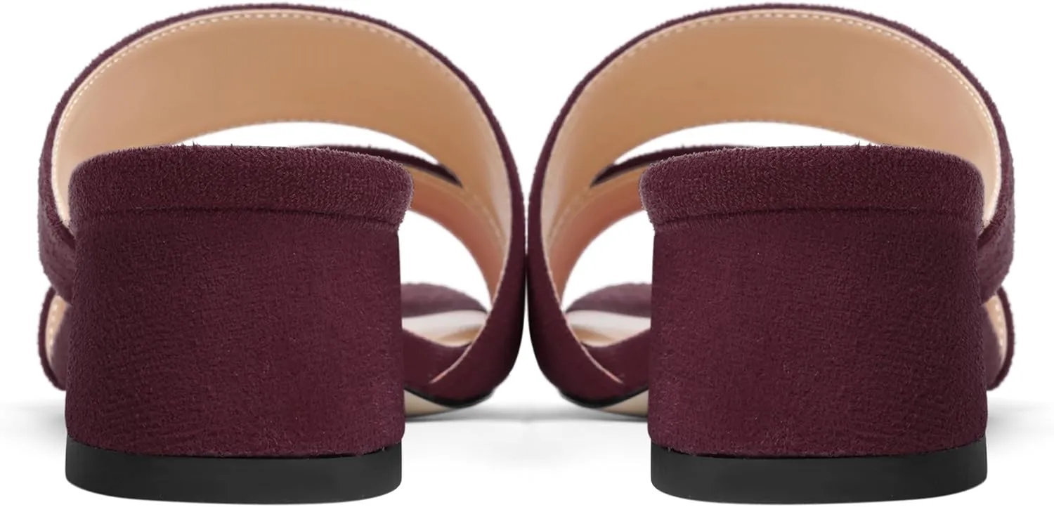 SHOWFOREST Womens Home Square Toe Solid Fashion Slip On Suede Chunky Low Heel Sandals 1.5 Inch