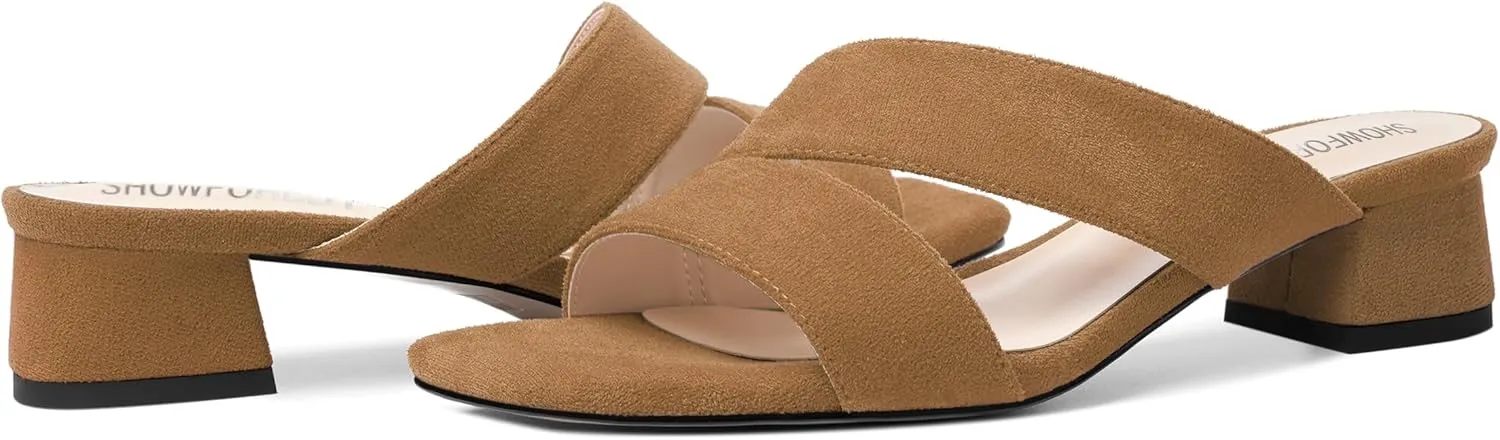 SHOWFOREST Womens Home Square Toe Solid Fashion Slip On Suede Chunky Low Heel Sandals 1.5 Inch