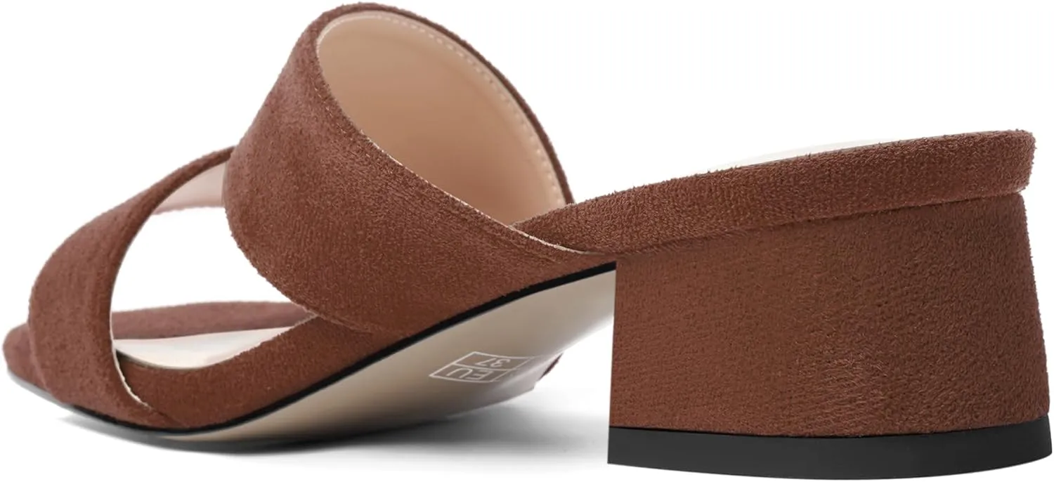 SHOWFOREST Womens Home Square Toe Solid Fashion Slip On Suede Chunky Low Heel Sandals 1.5 Inch