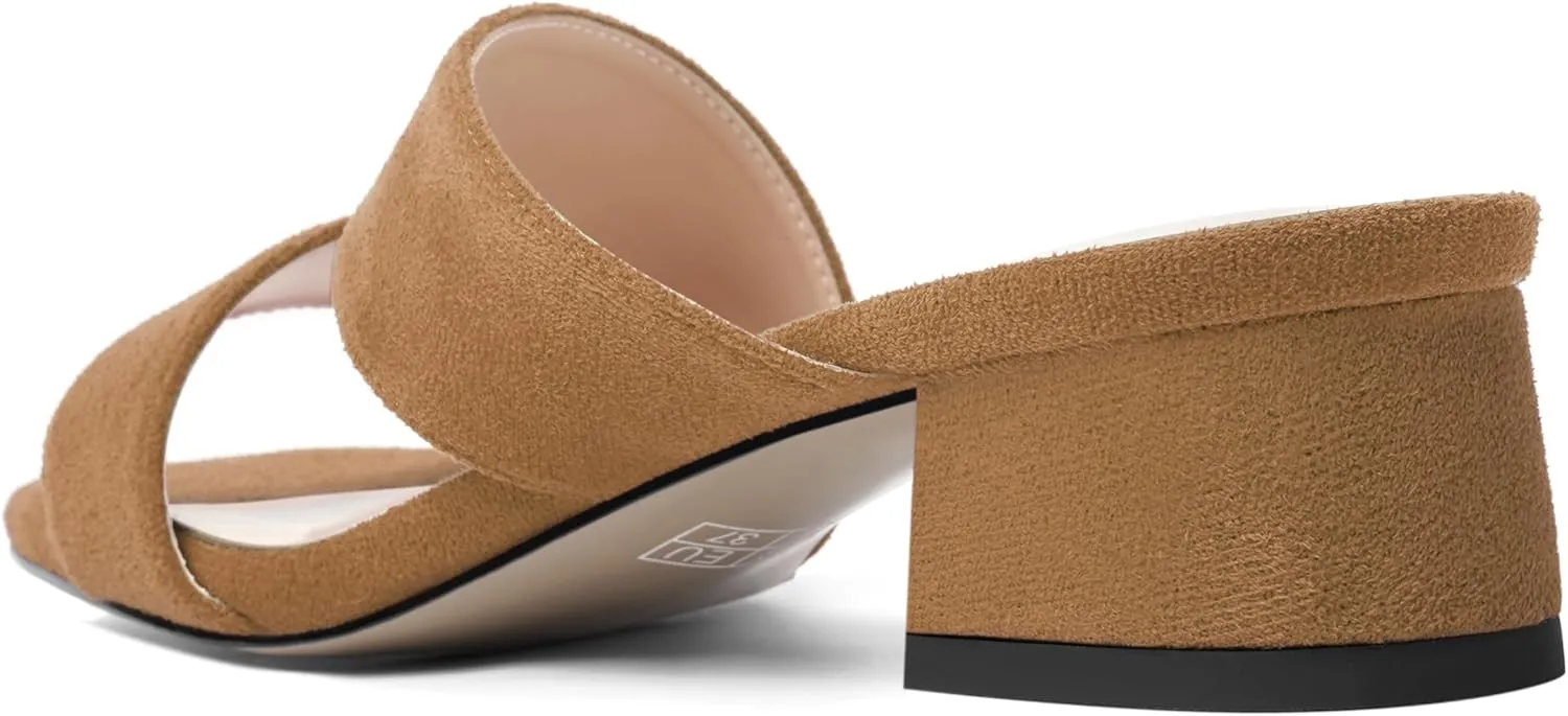 SHOWFOREST Womens Home Square Toe Solid Fashion Slip On Suede Chunky Low Heel Sandals 1.5 Inch