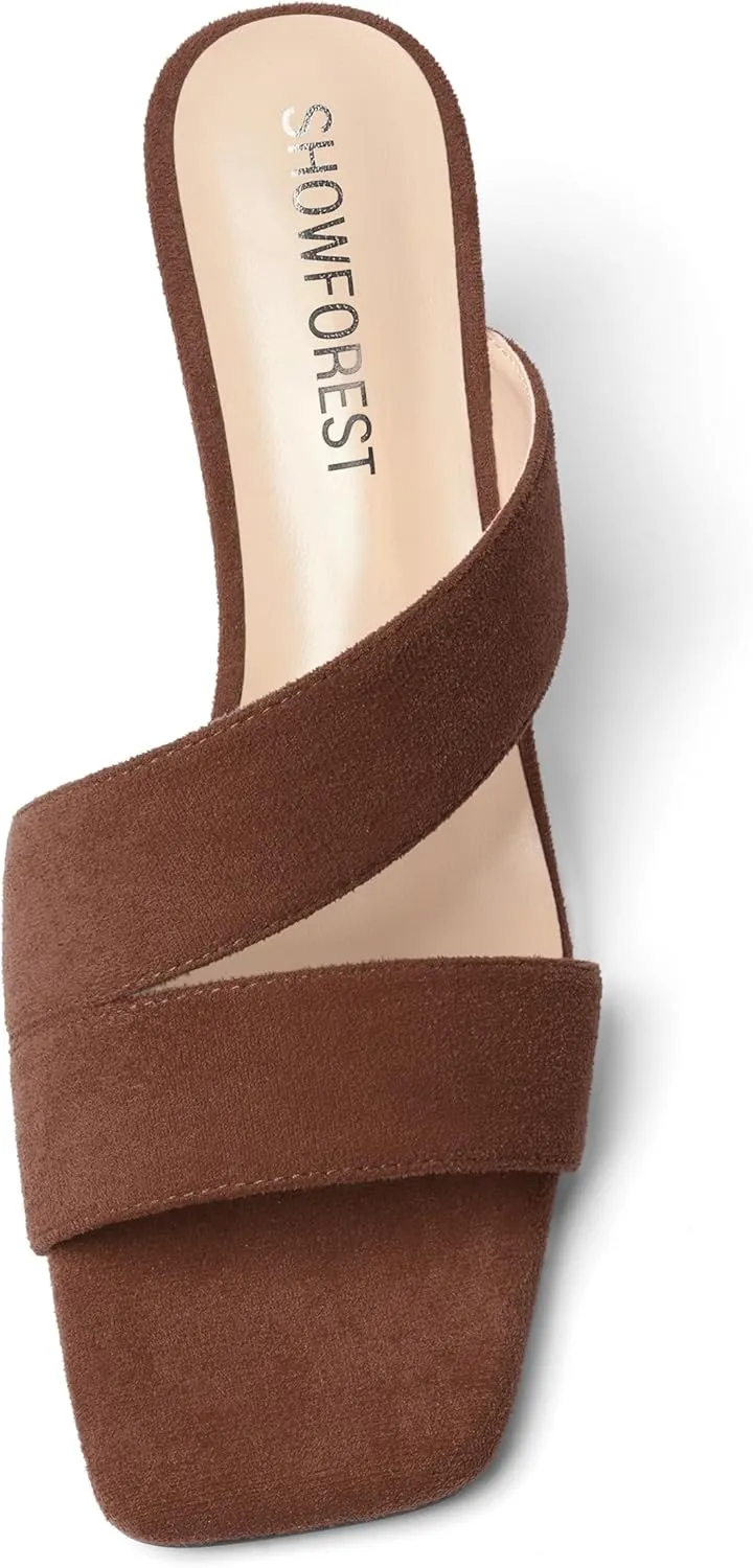 SHOWFOREST Womens Home Square Toe Solid Fashion Slip On Suede Chunky Low Heel Sandals 1.5 Inch