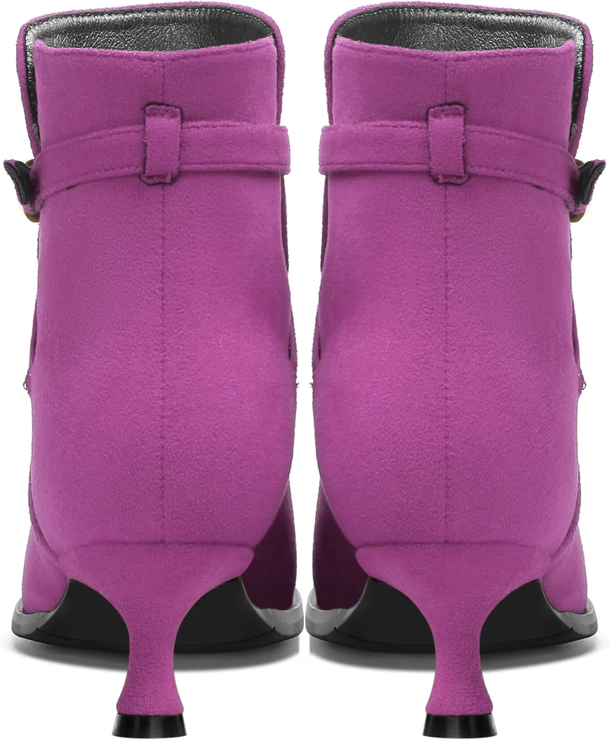 SHOWFOREST Womens Solid Cold Weather Dating Buckle Suede Ankle Strap Round Toe Kitten Low Heel Ankle High Boots 2 Inch