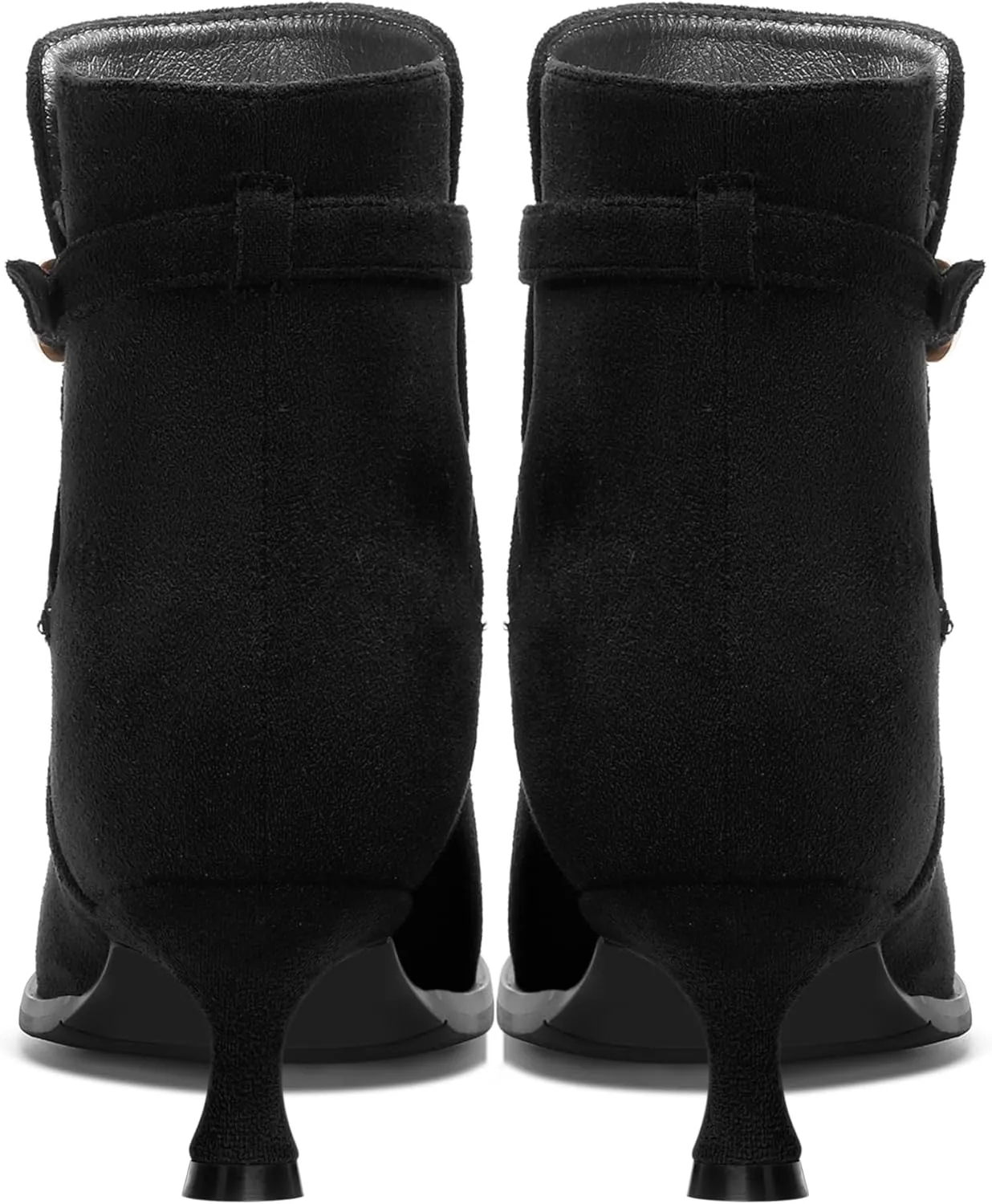 SHOWFOREST Womens Solid Cold Weather Dating Buckle Suede Ankle Strap Round Toe Kitten Low Heel Ankle High Boots 2 Inch