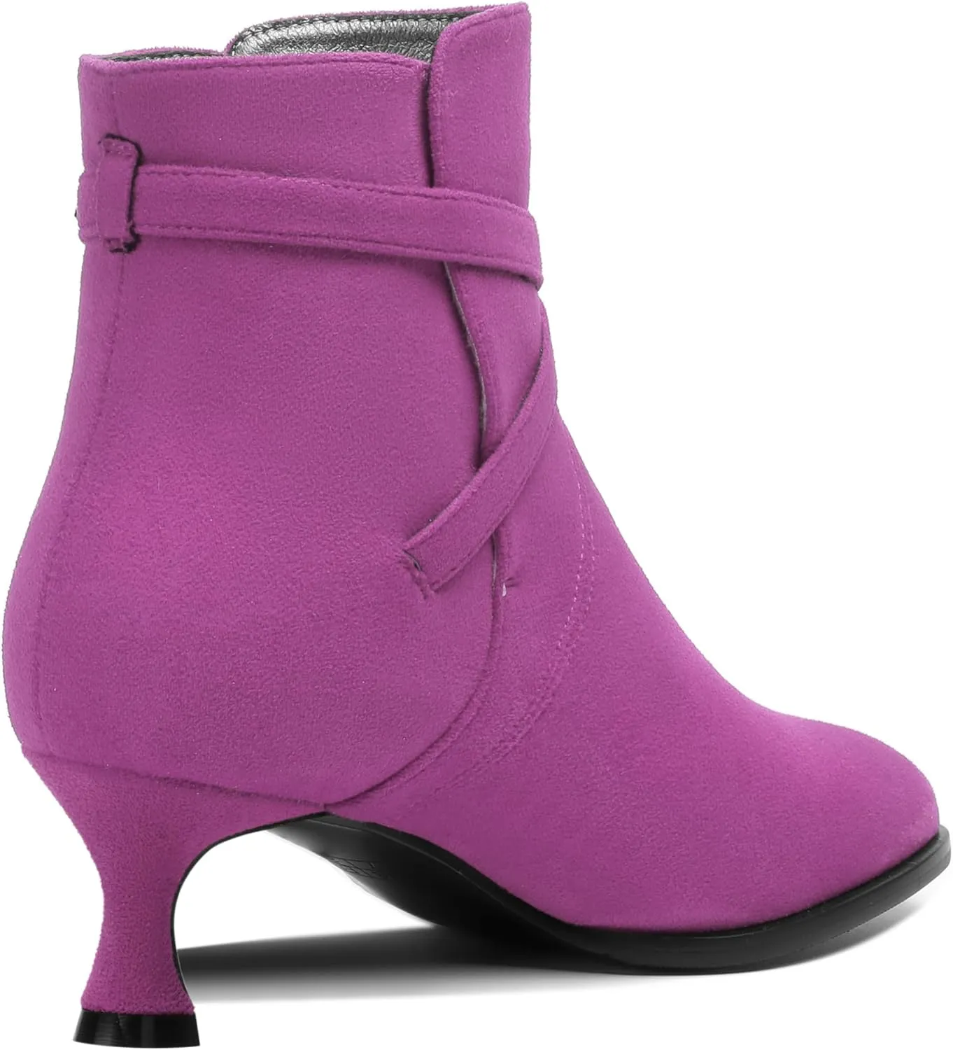 SHOWFOREST Womens Solid Cold Weather Dating Buckle Suede Ankle Strap Round Toe Kitten Low Heel Ankle High Boots 2 Inch