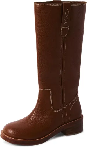 SIFINELAR Women's Banana Knee High Boots Square Toe Chunky Block Heel Tall Boots Wide Calf Fashion Comfortable Casual Pull on Long Boots