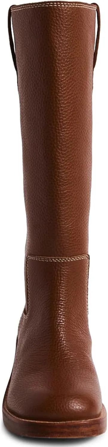 SIFINELAR Women's Banana Knee High Boots Square Toe Chunky Block Heel Tall Boots Wide Calf Fashion Comfortable Casual Pull on Long Boots