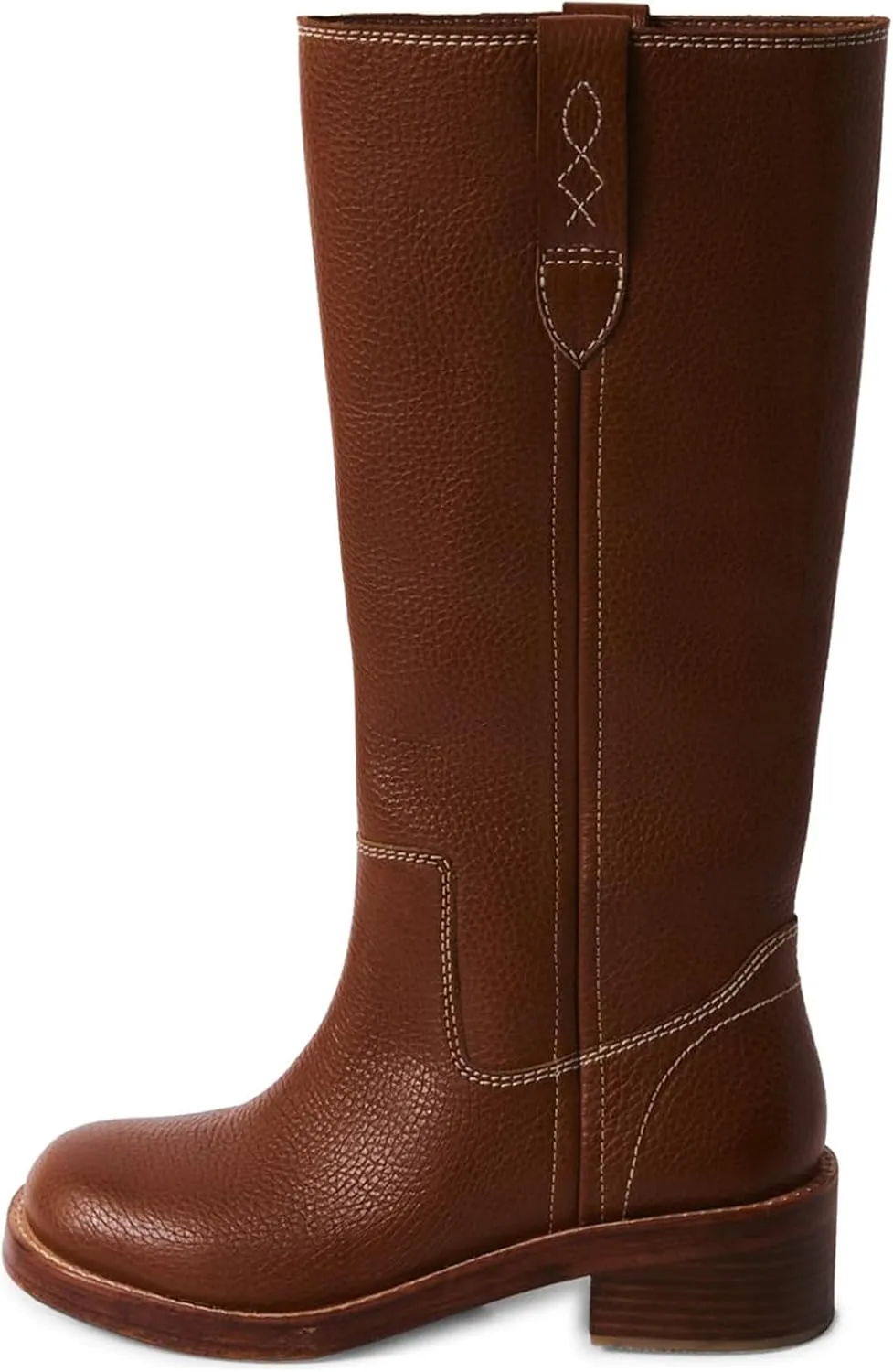 SIFINELAR Women's Banana Knee High Boots Square Toe Chunky Block Heel Tall Boots Wide Calf Fashion Comfortable Casual Pull on Long Boots