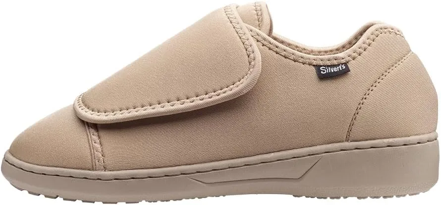 Silvert's Adaptive Clothing & Footwear Women’s Ultra Comfort Flex Neoprene Extra Wide Shoes for Seniors - Beige 11