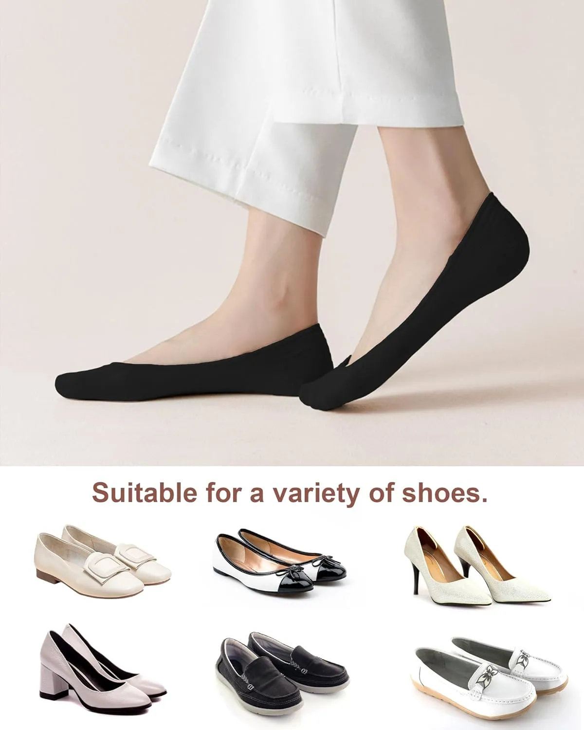 SIXDAYSOX 4-6 Pairs No Show Socks Womens Ultra Low Cut Non-Slip Liner Socks for Flats Boat