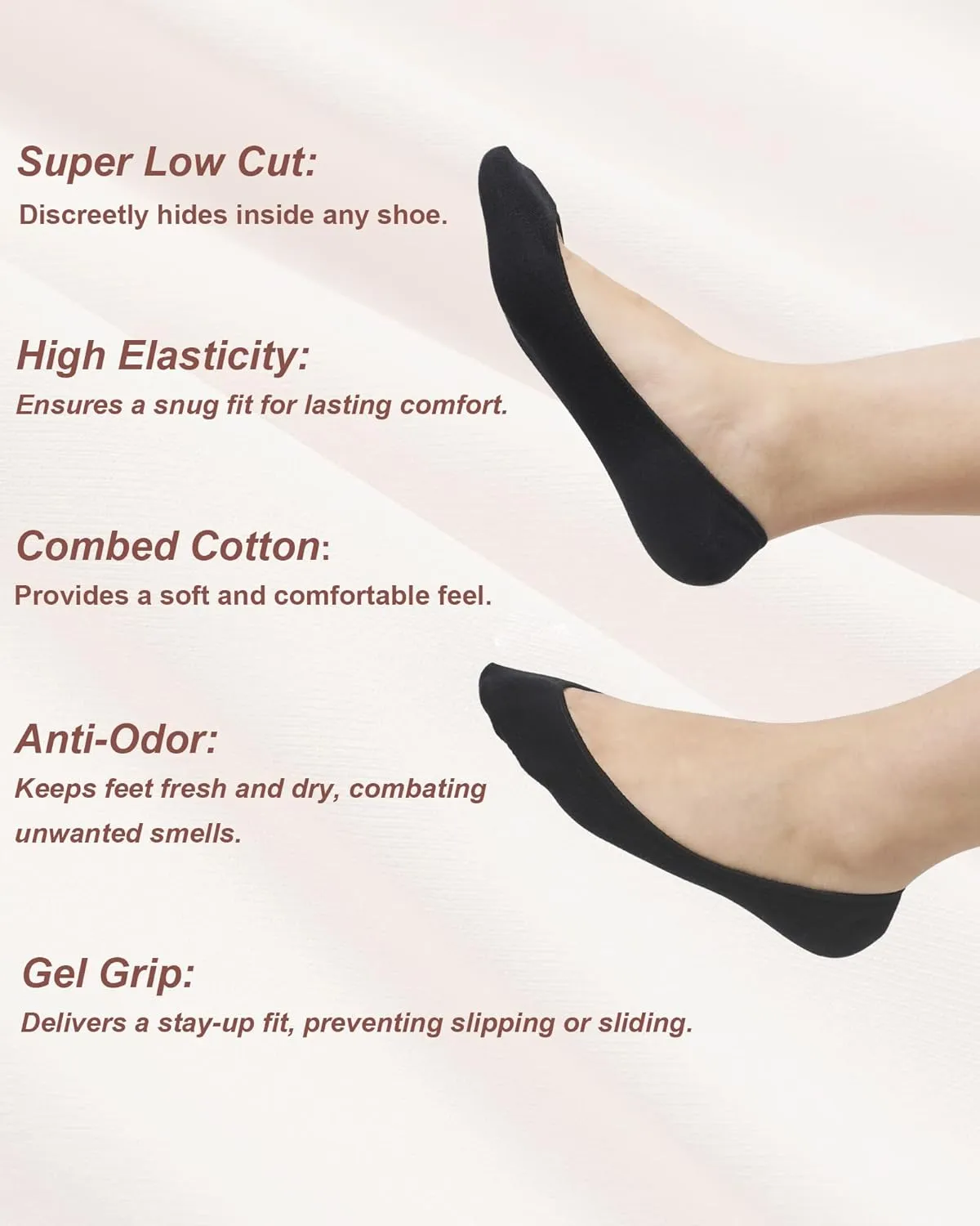 SIXDAYSOX 4-6 Pairs No Show Socks Womens Ultra Low Cut Non-Slip Liner Socks for Flats Boat