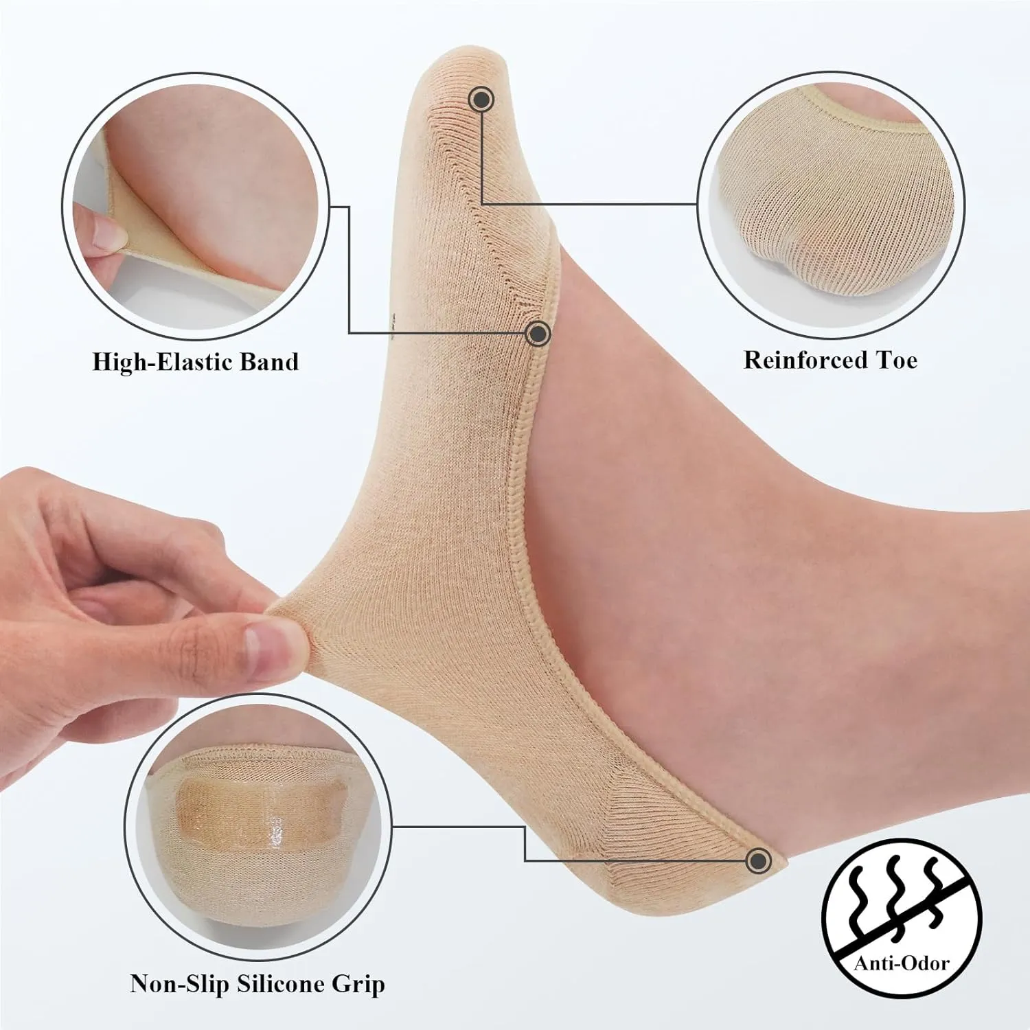 SIXDAYSOX No Show Socks Women for Flats 4 to 8 Pack Non Slip Invisible Ultra Low Cut Socks Shoe Size 5-8/9-11