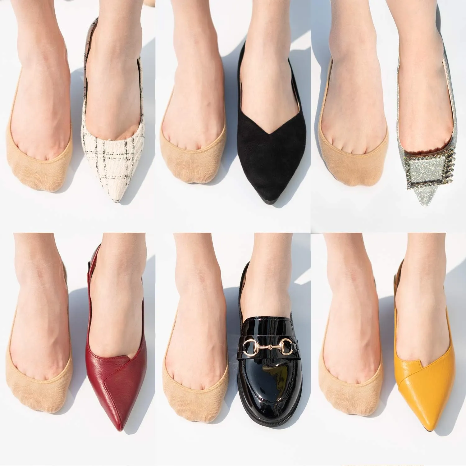 SIXDAYSOX No Show Socks Women for Flats 4 to 8 Pack Non Slip Invisible Ultra Low Cut Socks Shoe Size 5-8/9-11
