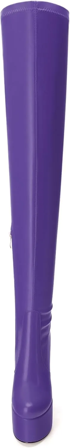 SKYSTERRY Women's Thigh High Boots Over The Knee Platform High Chunky Round Toe Heels Boots Side Zipper Sexy Comfortable Long Boots