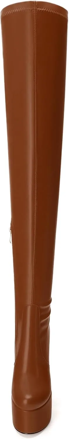SKYSTERRY Women's Thigh High Boots Over The Knee Platform High Chunky Round Toe Heels Boots Side Zipper Sexy Comfortable Long Boots