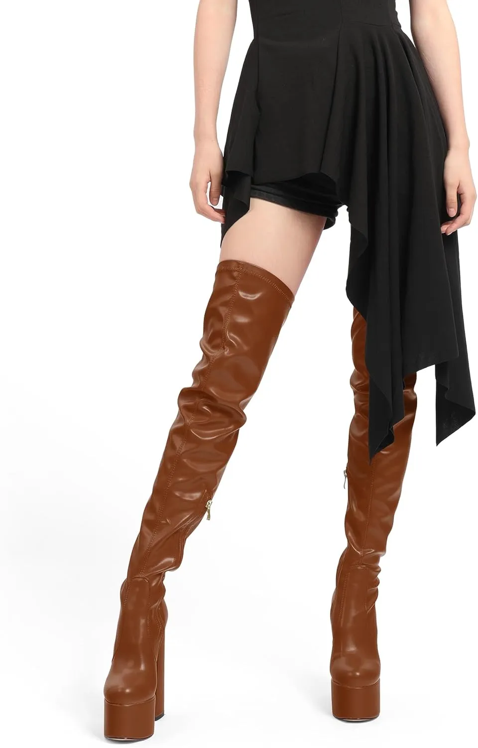 SKYSTERRY Women's Thigh High Boots Over The Knee Platform High Chunky Round Toe Heels Boots Side Zipper Sexy Comfortable Long Boots