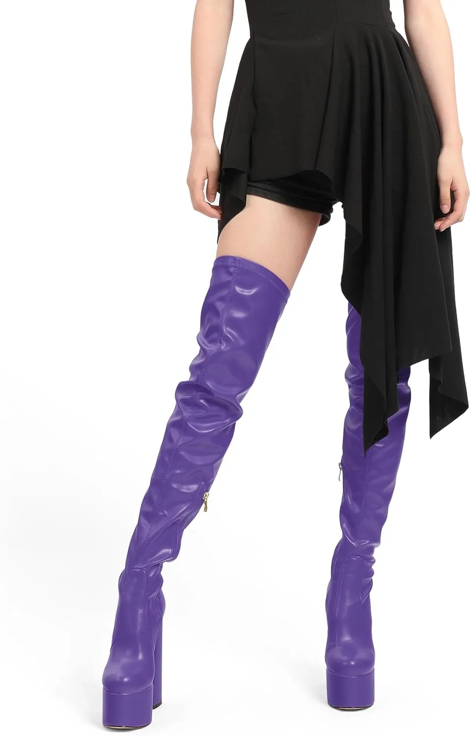 SKYSTERRY Women's Thigh High Boots Over The Knee Platform High Chunky Round Toe Heels Boots Side Zipper Sexy Comfortable Long Boots