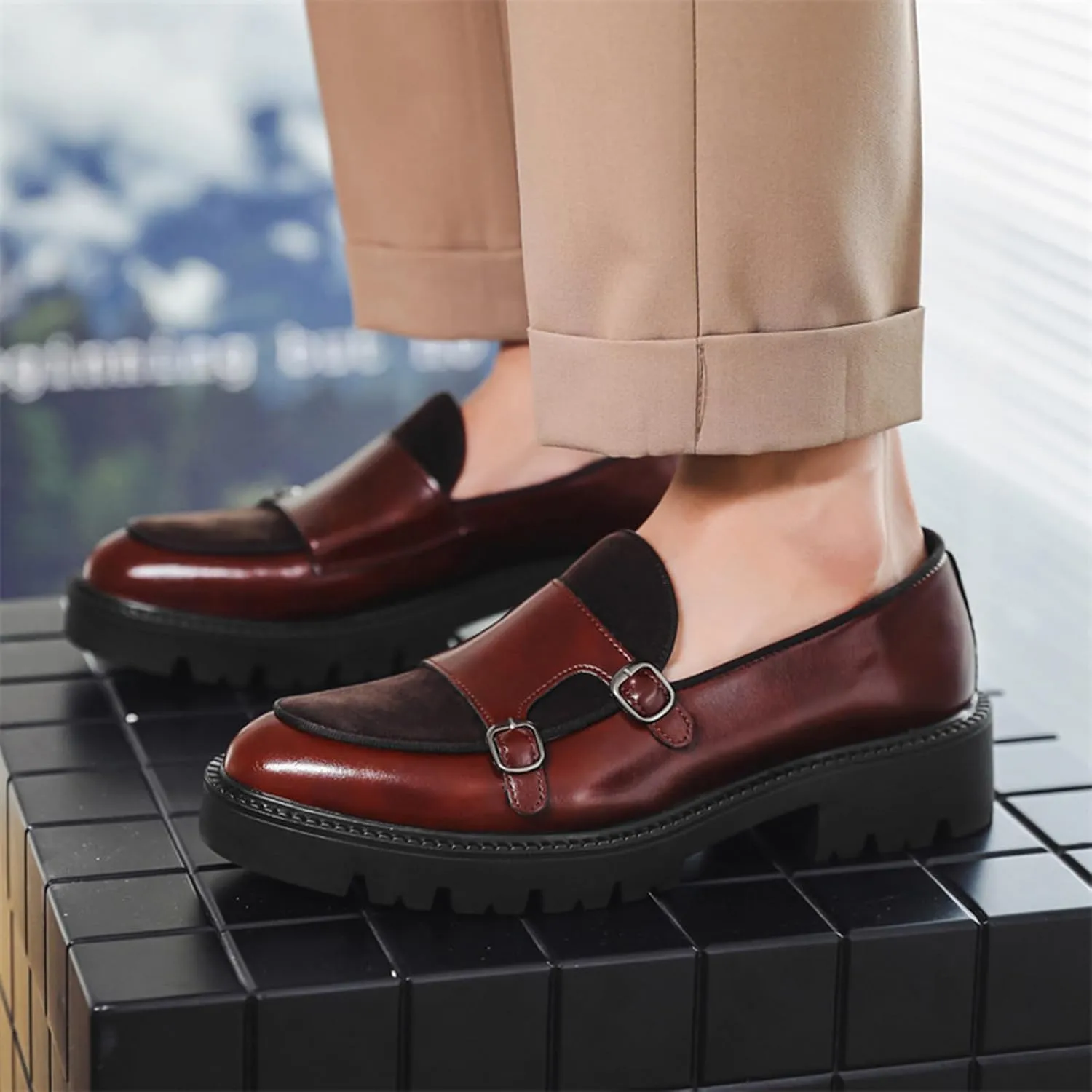 Slip on Shoes for Men, Casual Mens Loafers, Penny Loafers Dress Shoes, Monk Strap PU Leather Shoes, Pointed Toe, Non Slip Rubber