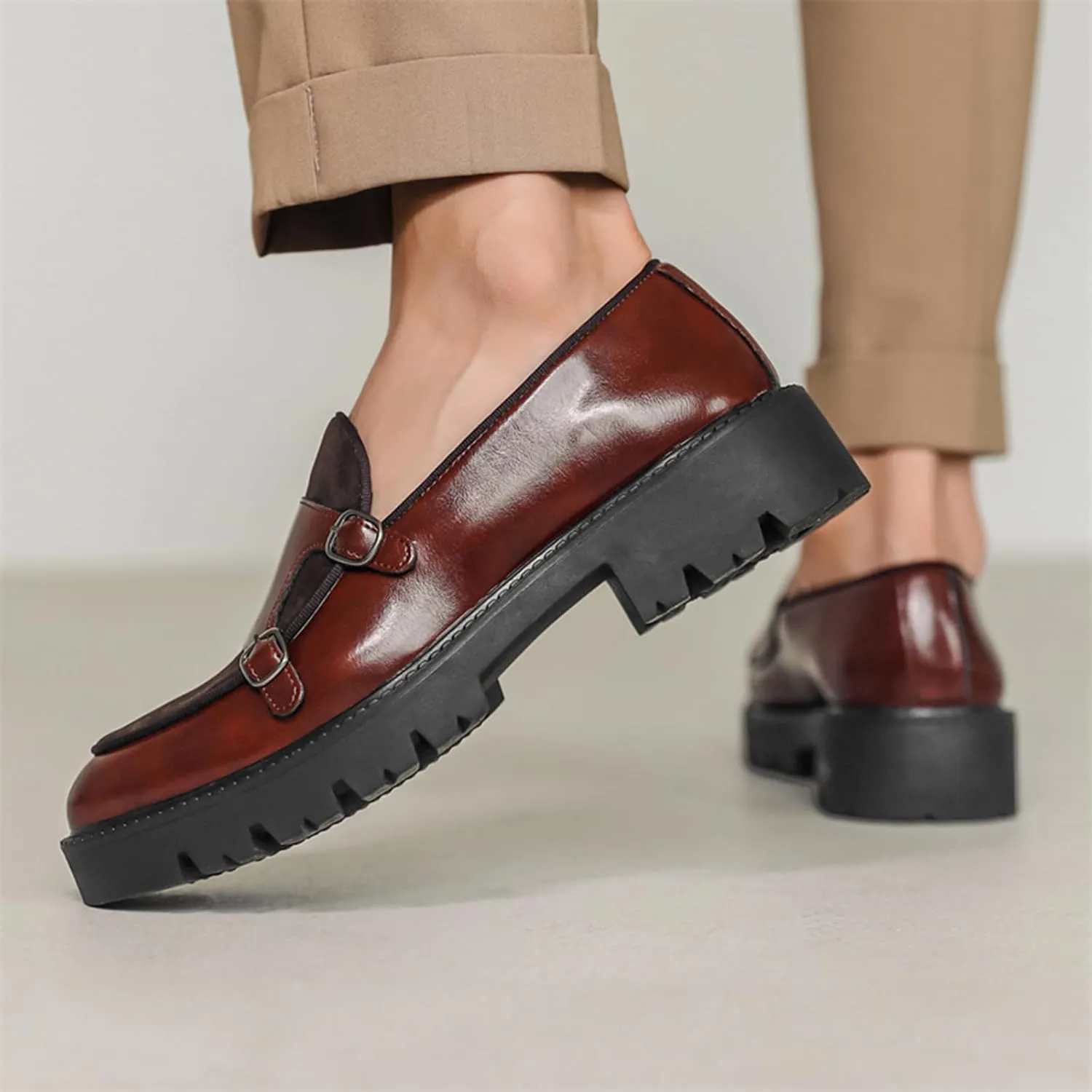 Slip on Shoes for Men, Casual Mens Loafers, Penny Loafers Dress Shoes, Monk Strap PU Leather Shoes, Pointed Toe, Non Slip Rubber