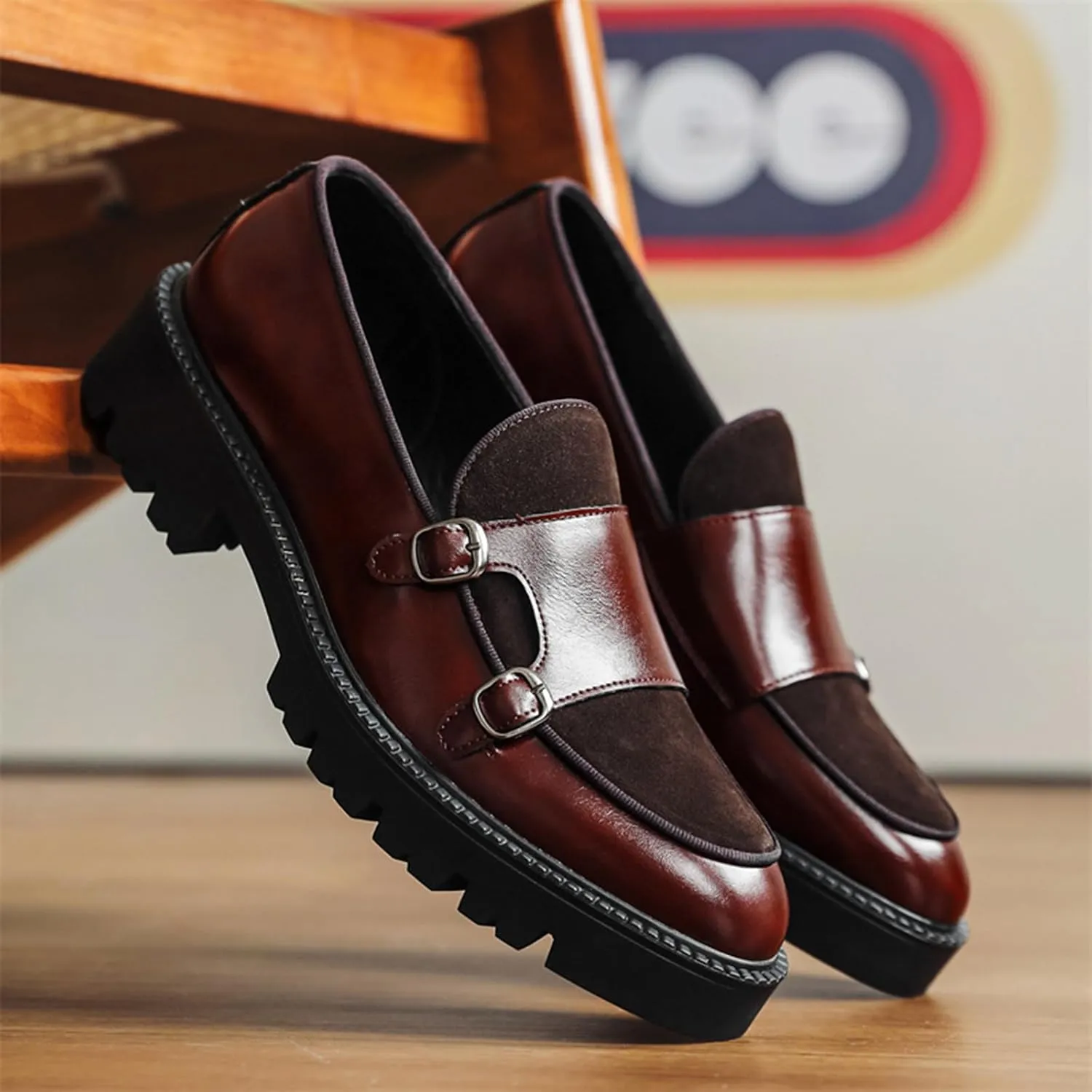 Slip on Shoes for Men, Casual Mens Loafers, Penny Loafers Dress Shoes, Monk Strap PU Leather Shoes, Pointed Toe, Non Slip Rubber