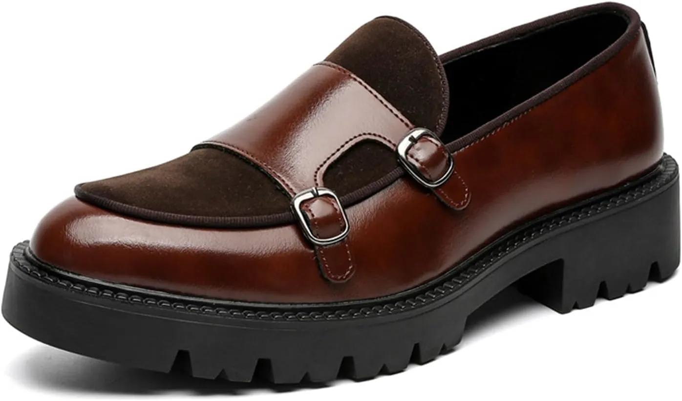 Slip on Shoes for Men, Casual Mens Loafers, Penny Loafers Dress Shoes, Monk Strap PU Leather Shoes, Pointed Toe, Non Slip Rubber