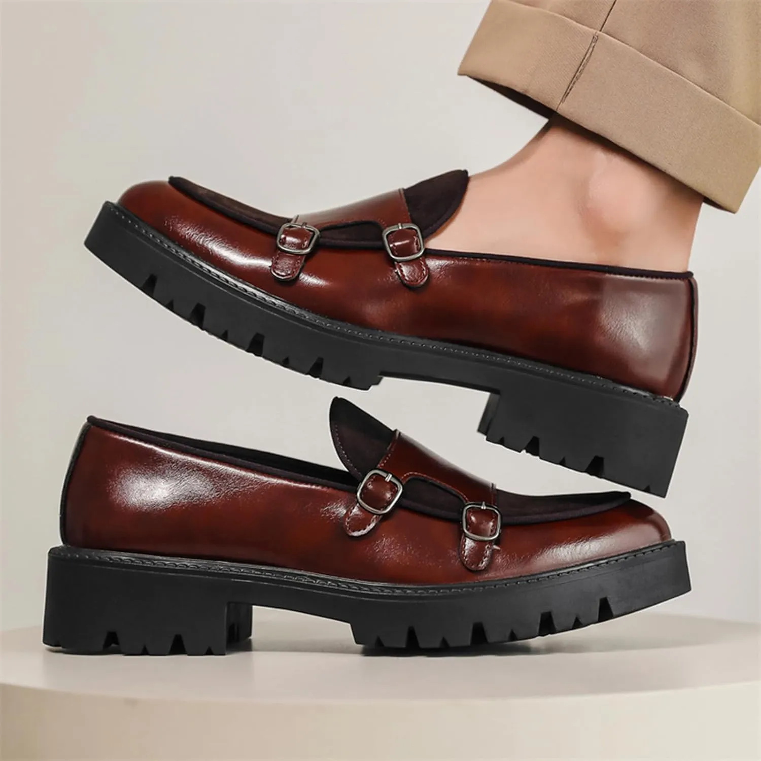 Slip on Shoes for Men, Casual Mens Loafers, Penny Loafers Dress Shoes, Monk Strap PU Leather Shoes, Pointed Toe, Non Slip Rubber