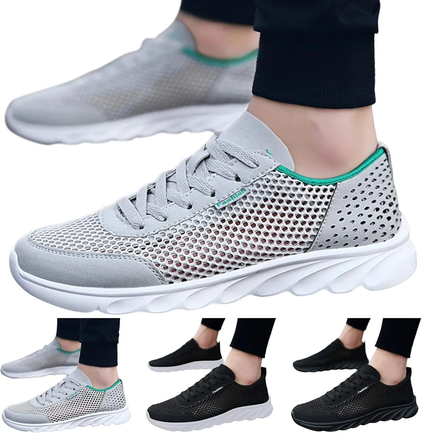 Sneakers Business Breathable Men Sports Shoes Simple Solid Color Fashion Summer New Pattern Mesh Hollow Breathable and