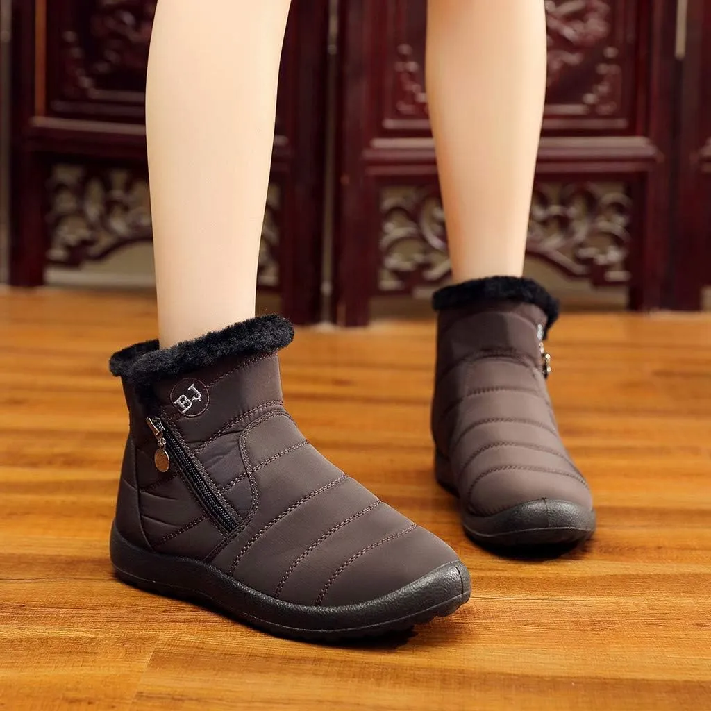 Snow Boots Womens Winter Ankle Boots Ladies Warm Fleece Lined Booties Thickening Thermal Flat Sneakers Outdoor Booties Soft Cozy Ankle Booties Wide Calf Short Boots Winter with Side Zipper