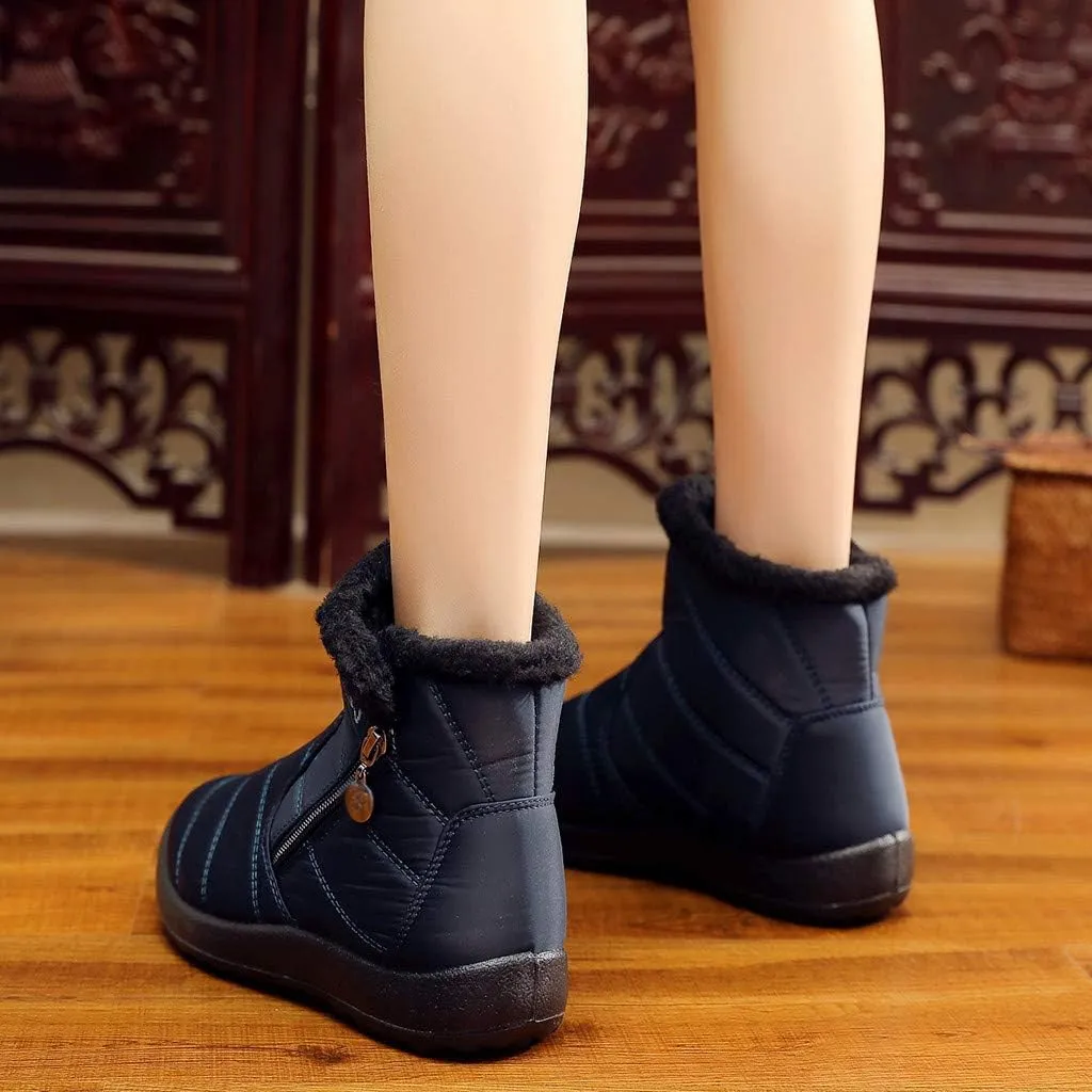 Snow Boots Womens Winter Ankle Boots Ladies Warm Fleece Lined Booties Thickening Thermal Flat Sneakers Outdoor Booties Soft Cozy Ankle Booties Wide Calf Short Boots Winter with Side Zipper