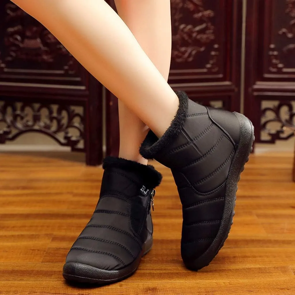 Snow Boots Womens Winter Ankle Boots Ladies Warm Fleece Lined Booties Thickening Thermal Flat Sneakers Outdoor Booties Soft Cozy Ankle Booties Wide Calf Short Boots Winter with Side Zipper