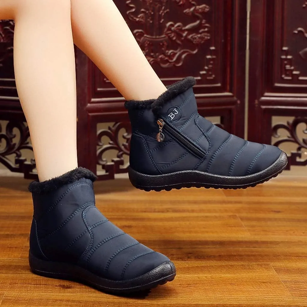 Snow Boots Womens Winter Ankle Boots Ladies Warm Fleece Lined Booties Thickening Thermal Flat Sneakers Outdoor Booties Soft Cozy Ankle Booties Wide Calf Short Boots Winter with Side Zipper