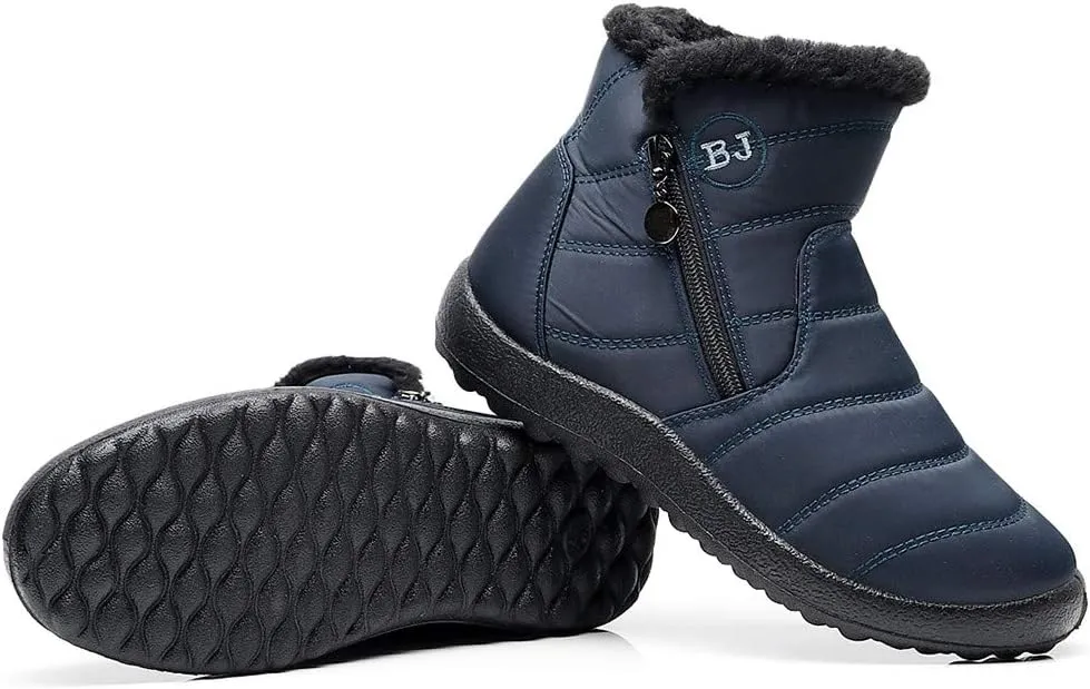 Snow Boots Womens Winter Ankle Boots Ladies Warm Fleece Lined Booties Thickening Thermal Flat Sneakers Outdoor Booties Soft Cozy Ankle Booties Wide Calf Short Boots Winter with Side Zipper
