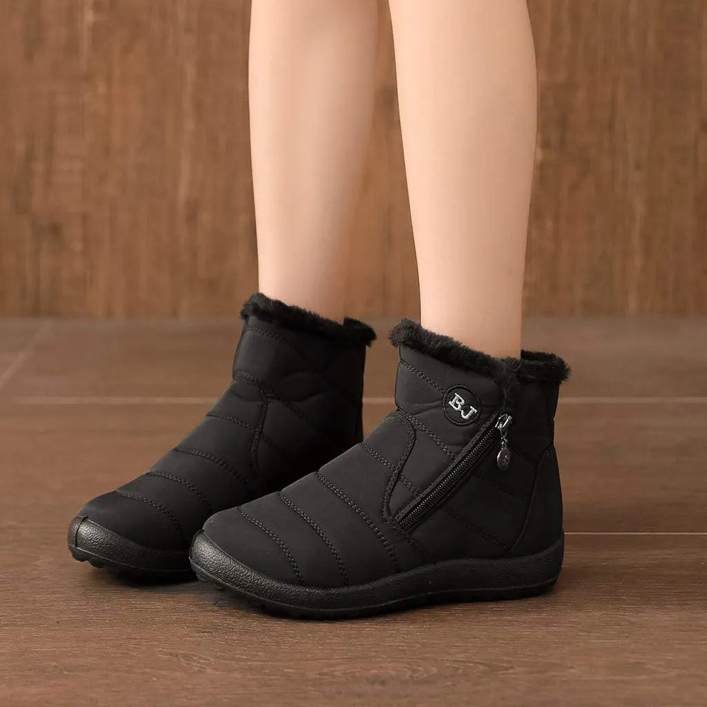 Snow Boots Womens Winter Ankle Boots Ladies Warm Fleece Lined Booties Thickening Thermal Flat Sneakers Outdoor Booties Soft Cozy Ankle Booties Wide Calf Short Boots Winter with Side Zipper