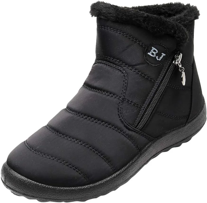 Snow Boots Womens Winter Ankle Boots Ladies Warm Fleece Lined Booties Thickening Thermal Flat Sneakers Outdoor Booties Soft Cozy Ankle Booties Wide Calf Short Boots Winter with Side Zipper