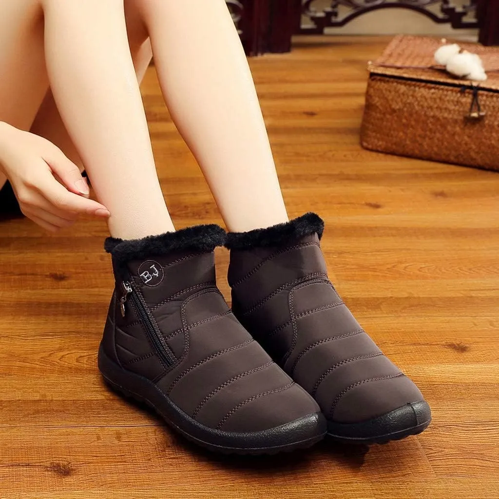 Snow Boots Womens Winter Ankle Boots Ladies Warm Fleece Lined Booties Thickening Thermal Flat Sneakers Outdoor Booties Soft Cozy Ankle Booties Wide Calf Short Boots Winter with Side Zipper