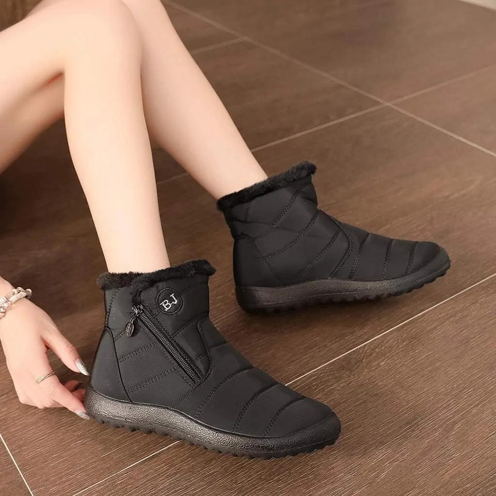 Snow Boots Womens Winter Ankle Boots Ladies Warm Fleece Lined Booties Thickening Thermal Flat Sneakers Outdoor Booties Soft Cozy Ankle Booties Wide Calf Short Boots Winter with Side Zipper