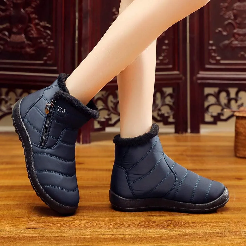 Snow Boots Womens Winter Ankle Boots Ladies Warm Fleece Lined Booties Thickening Thermal Flat Sneakers Outdoor Booties Soft Cozy Ankle Booties Wide Calf Short Boots Winter with Side Zipper