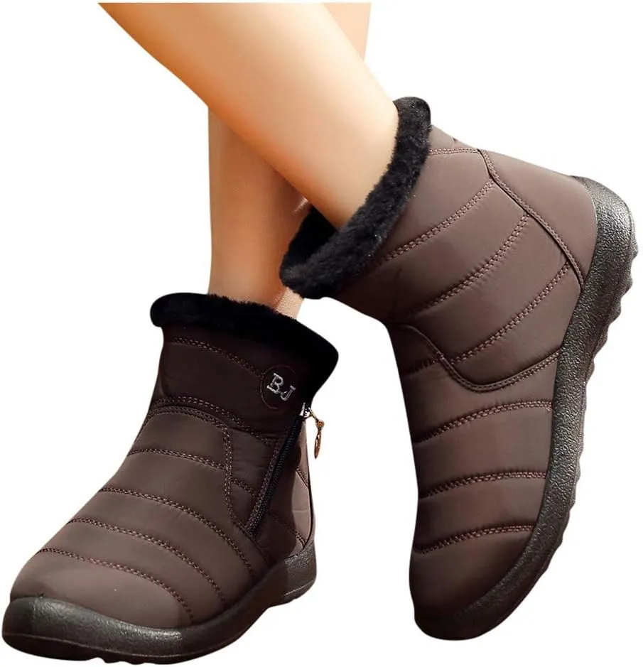 Snow Boots Womens Winter Ankle Boots Ladies Warm Fleece Lined Booties Thickening Thermal Flat Sneakers Outdoor Booties Soft Cozy Ankle Booties Wide Calf Short Boots Winter with Side Zipper