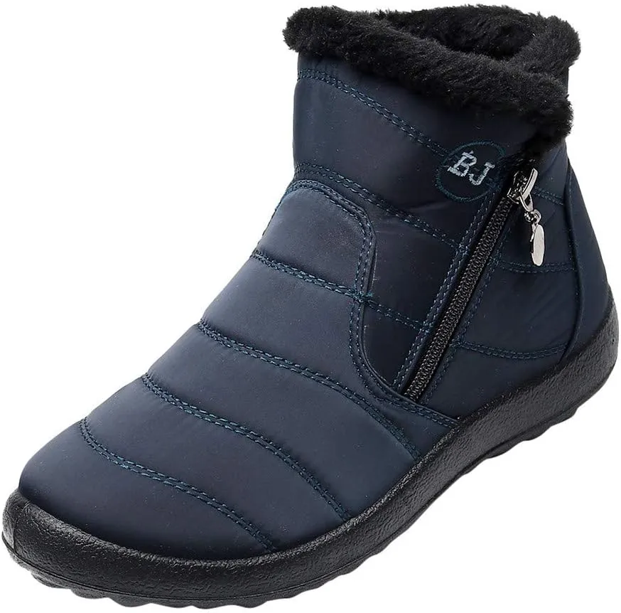 Snow Boots Womens Winter Ankle Boots Ladies Warm Fleece Lined Booties Thickening Thermal Flat Sneakers Outdoor Booties Soft Cozy Ankle Booties Wide Calf Short Boots Winter with Side Zipper