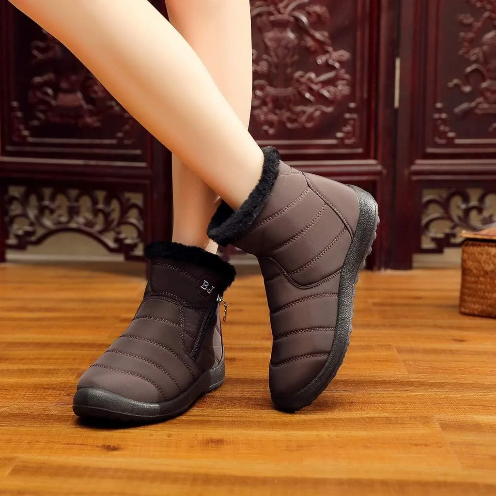 Snow Boots Womens Winter Ankle Boots Ladies Warm Fleece Lined Booties Thickening Thermal Flat Sneakers Outdoor Booties Soft Cozy Ankle Booties Wide Calf Short Boots Winter with Side Zipper