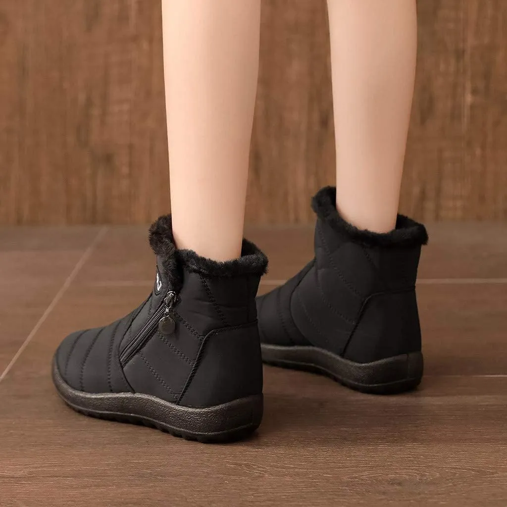 Snow Boots Womens Winter Ankle Boots Ladies Warm Fleece Lined Booties Thickening Thermal Flat Sneakers Outdoor Booties Soft Cozy Ankle Booties Wide Calf Short Boots Winter with Side Zipper