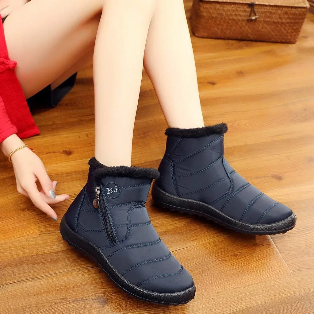 Snow Boots Womens Winter Ankle Boots Ladies Warm Fleece Lined Booties Thickening Thermal Flat Sneakers Outdoor Booties Soft Cozy Ankle Booties Wide Calf Short Boots Winter with Side Zipper