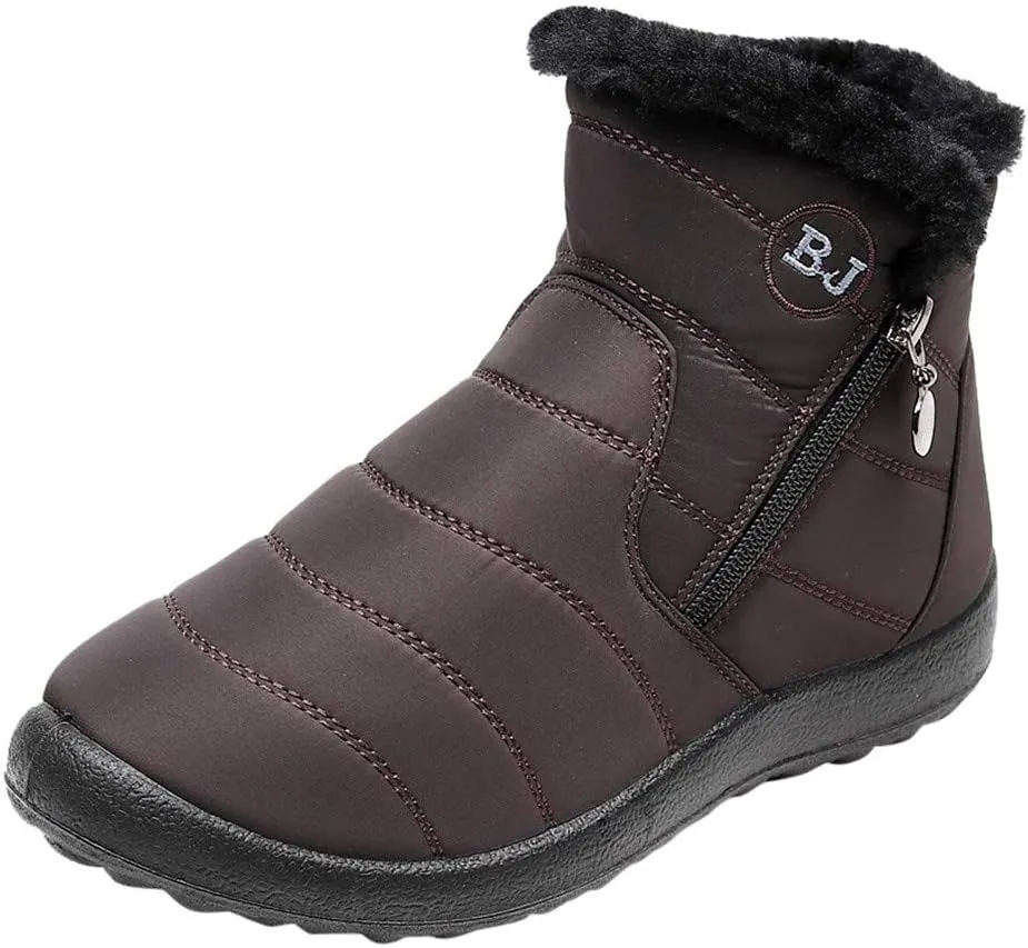 Snow Boots Womens Winter Ankle Boots Ladies Warm Fleece Lined Booties Thickening Thermal Flat Sneakers Outdoor Booties Soft Cozy Ankle Booties Wide Calf Short Boots Winter with Side Zipper