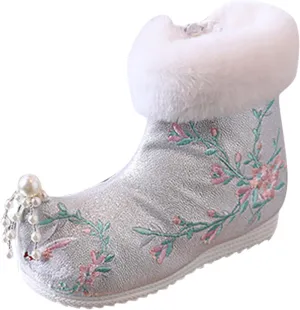 Soft Bottom Boots Baby Girls Ankle Pearl Boots Warm Cotton Boots Embroidered Boots National Boots (C, 10.5 Little Child)