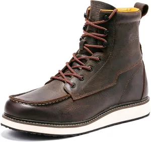 Soft Toe Work Boots for Men, 6 Inch Crazy Horse Leather Wedge Work Shoes Breathable Comfortable(VBP601)