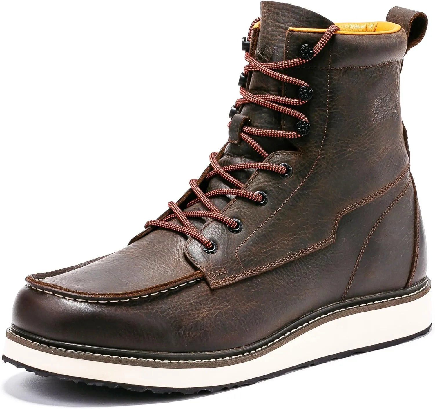 Soft Toe Work Boots for Men, 6 Inch Crazy Horse Leather Wedge Work Shoes Breathable Comfortable(VBP601)