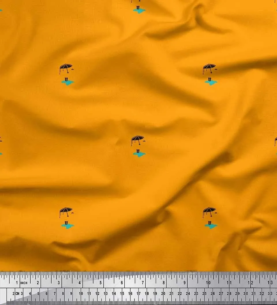Soimoi Rayon Fabric Boots & Umbrella Shirting Decor Fabric Printed Yard 42 Inch Wide