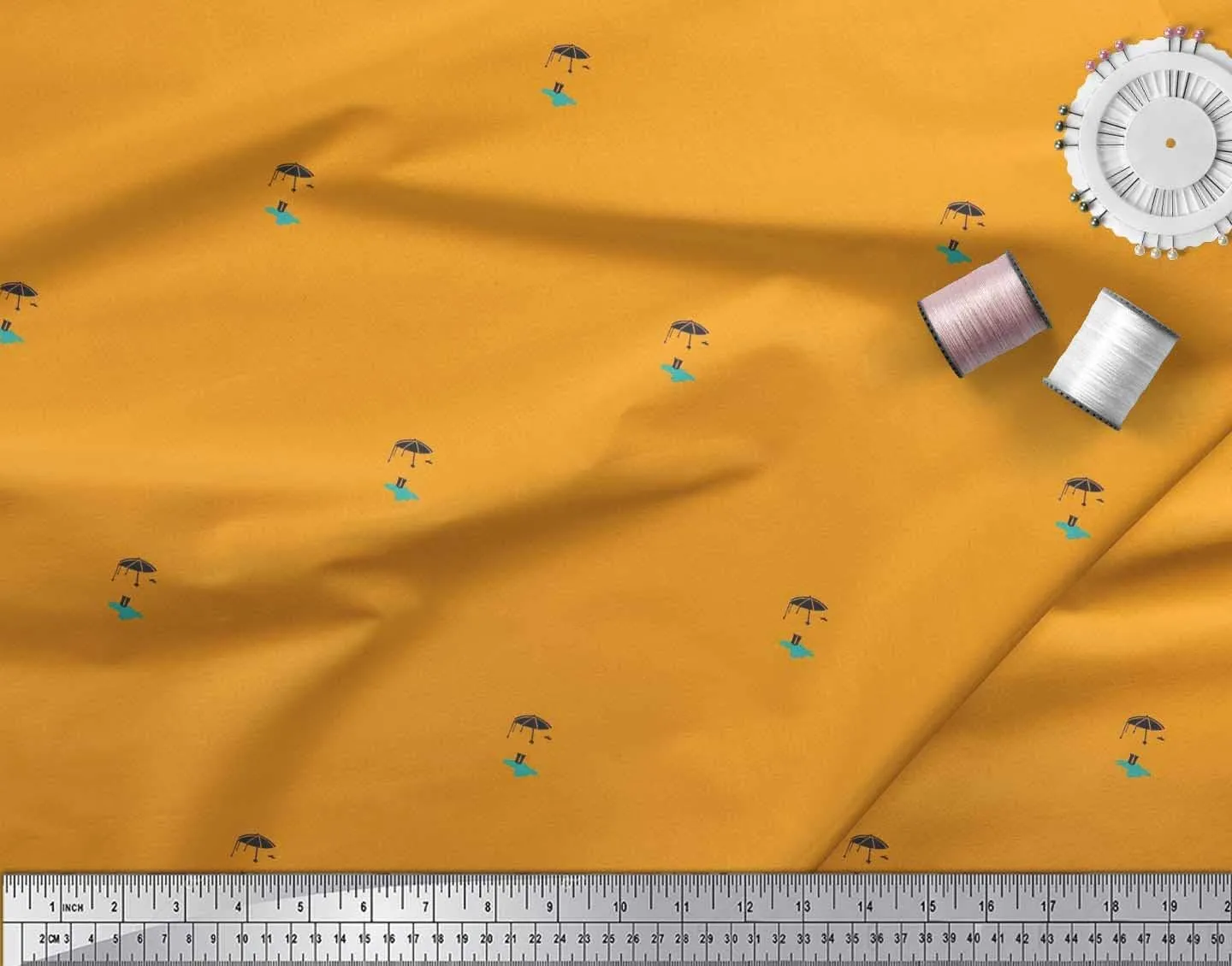 Soimoi Rayon Fabric Boots & Umbrella Shirting Decor Fabric Printed Yard 42 Inch Wide