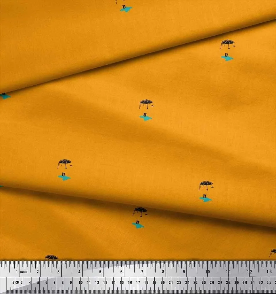 Soimoi Rayon Fabric Boots & Umbrella Shirting Decor Fabric Printed Yard 42 Inch Wide