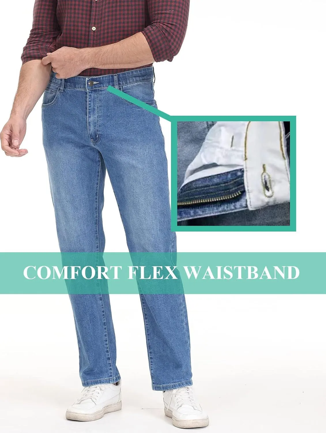 Soojun Men's Flex Waistband Relaxed Fit Straight Leg Jeans