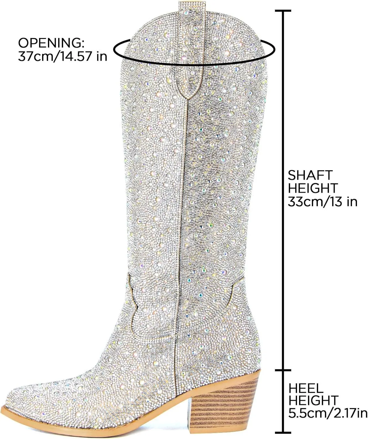 SOVANYOU Women's Rhinestone Cowboy Boots Pointed Almond Toe Block Heel Sparkly Cowgirl Boots